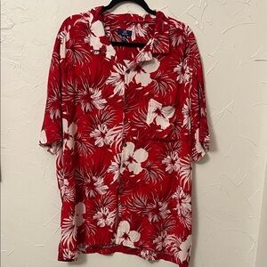 Men’s Hawaiian Shirt: Red & White Tropical Shirt by George, 2XL